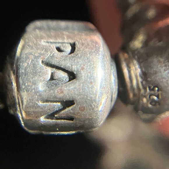 Pandora Bracelet with Sterling Charms Nana, Rhinestones, Hearts, Retired Beads - Picture 11 of 14